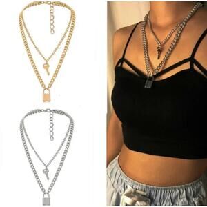 Silver Lock & Key Chunky Necklace (Clearance No Offer Accepted)